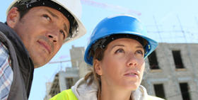 Panorama Poland Construction Sector : two workers : a man and a woman 